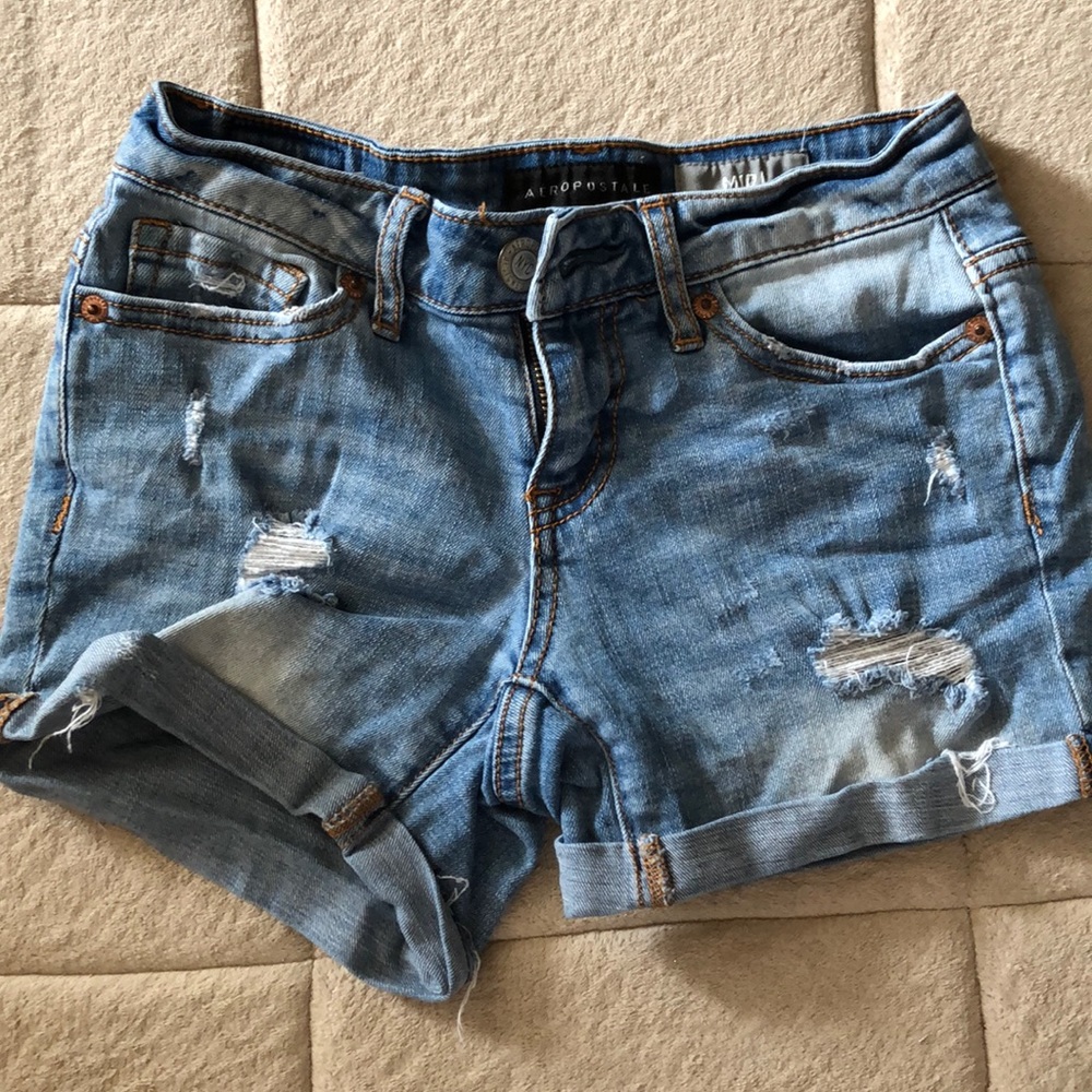 Aeropostale denim rip midi shorts, light wash